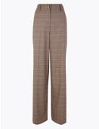 Marks & Spencer Checked Wide Leg Trousers Brown Mix