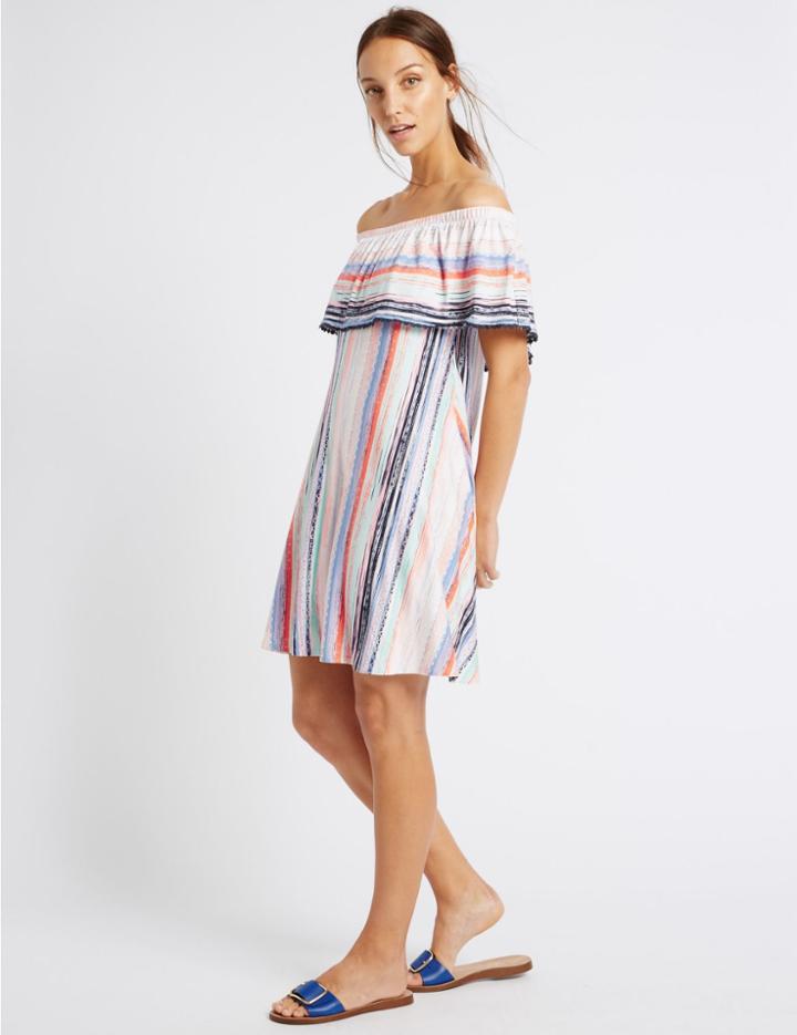 Marks & Spencer Water Stripe Bardot Skater Dress Multi
