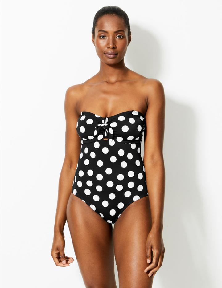 Marks & Spencer Secret Slimming&trade; Spotted Bandeau Swimsuit Black Mix