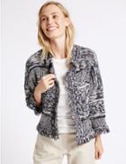 Marks & Spencer Cotton Rich Trophy Fringe Cardigan Blue Mix