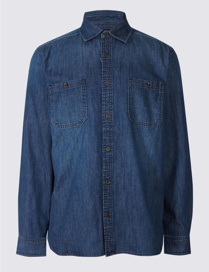 Marks & Spencer Pure Cotton Shirt With Pocket Light Denim