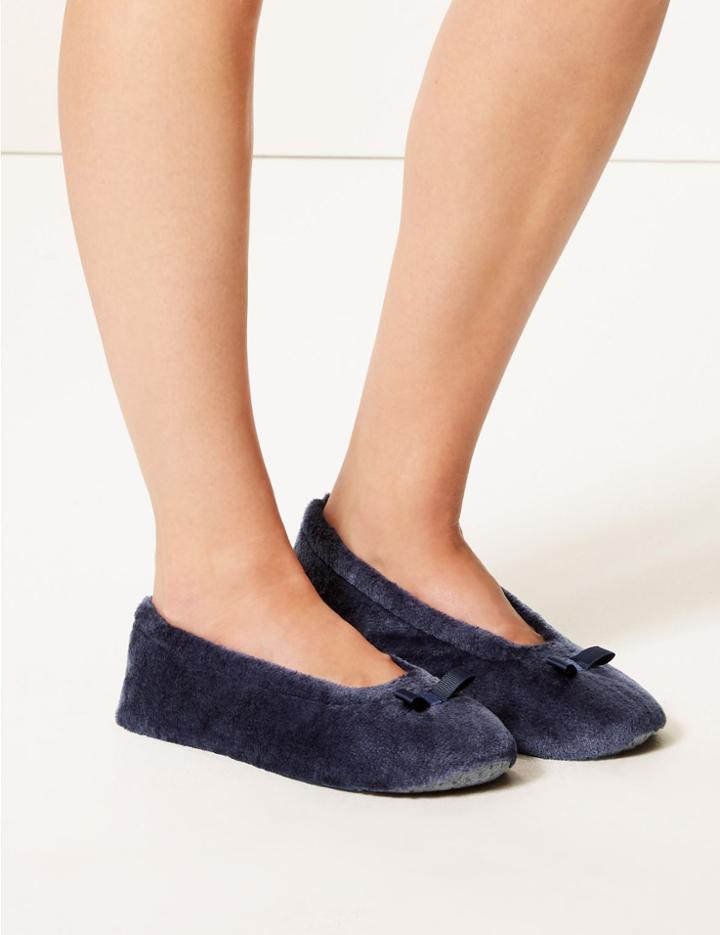 Marks & Spencer Bow Ballerina Slippers Navy