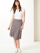 Marks & Spencer Floral Print Jersey Midi Skirt Black Mix