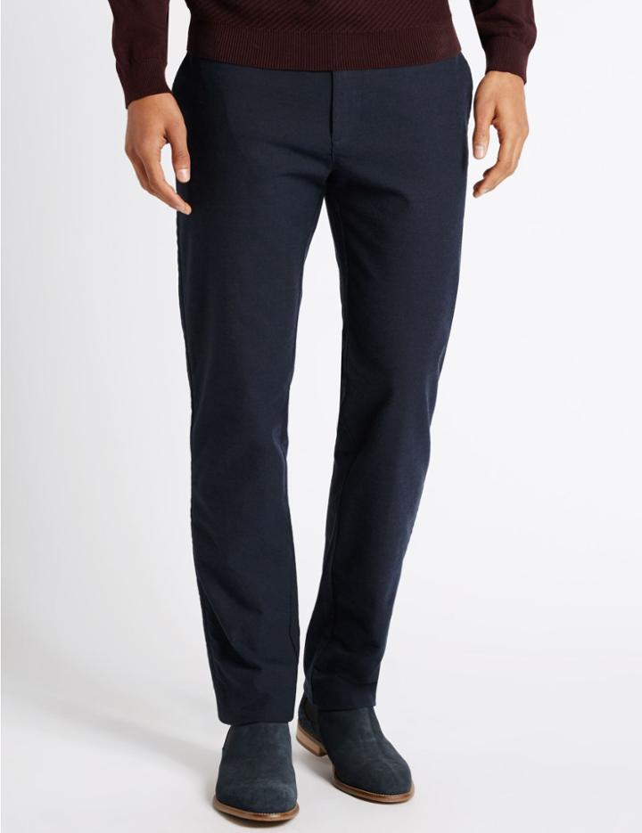 Marks & Spencer Cotton Stretch Slim Fit Flat Front Chinos Navy
