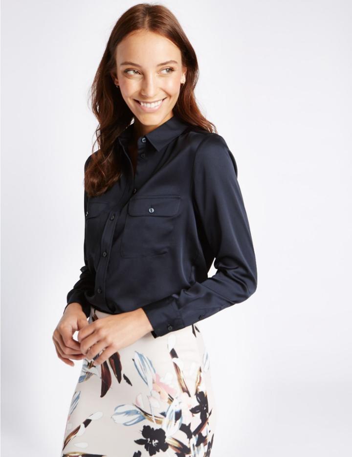 Marks & Spencer Long Sleeve Shirt Navy