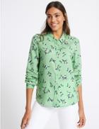 Marks & Spencer Pure Modal Floral Print Long Sleeve Shirt Green Mix