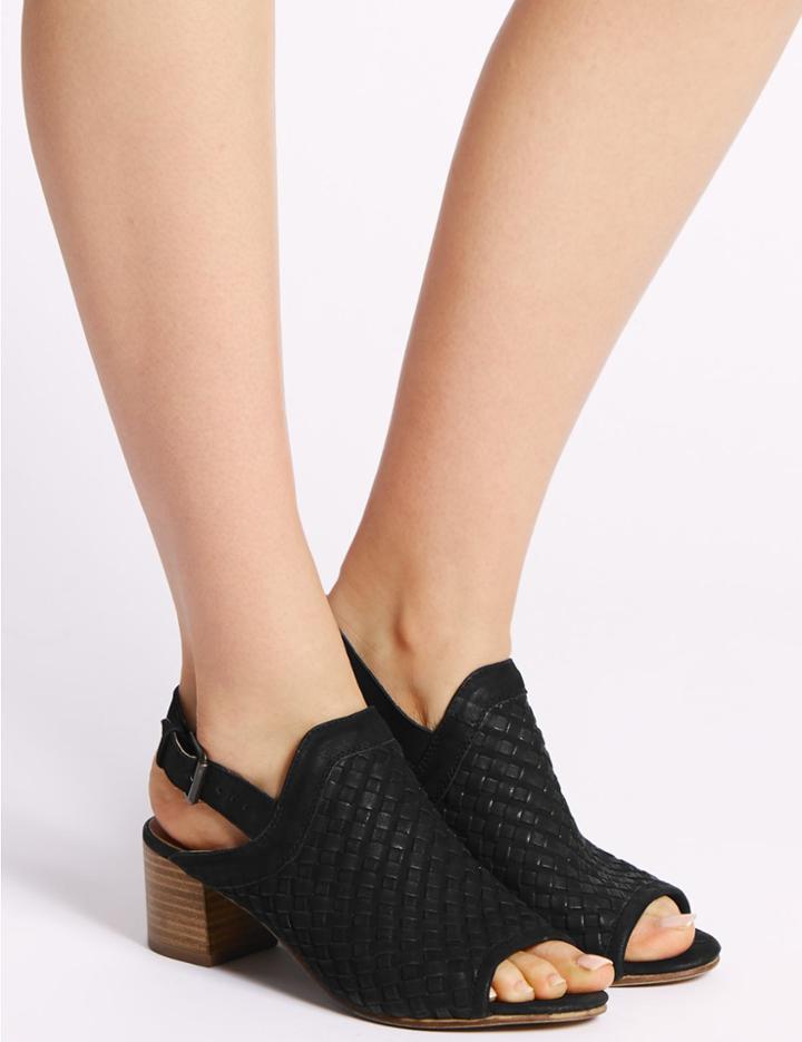 Marks & Spencer Leather Weave Slingback Sandals Black