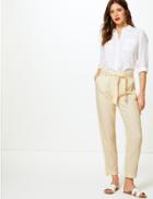 Marks & Spencer Pure Linen Ankle Grazer Peg Trousers Yellow Mix