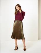 Marks & Spencer Pleated Midi Skirt Gold