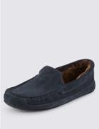 Marks & Spencer Suede Moccasin Slippers With Thinsulate&trade; Navy