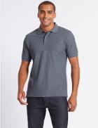 Marks & Spencer Slim Fit Pure Cotton Textured Polo Shirt Denim Mix