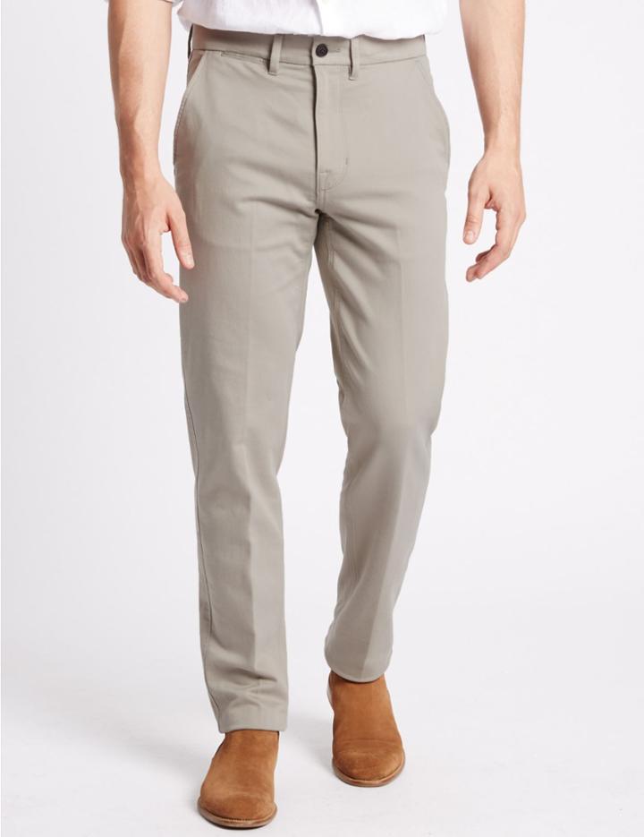 Marks & Spencer Slim Fit Cotton Rich Chinos With Stretch Light Stone