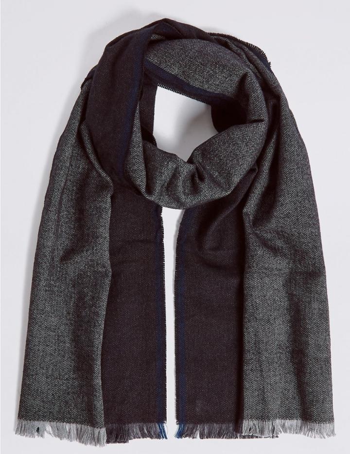 Marks & Spencer Pure Cotton Herringbone Scarf Grey