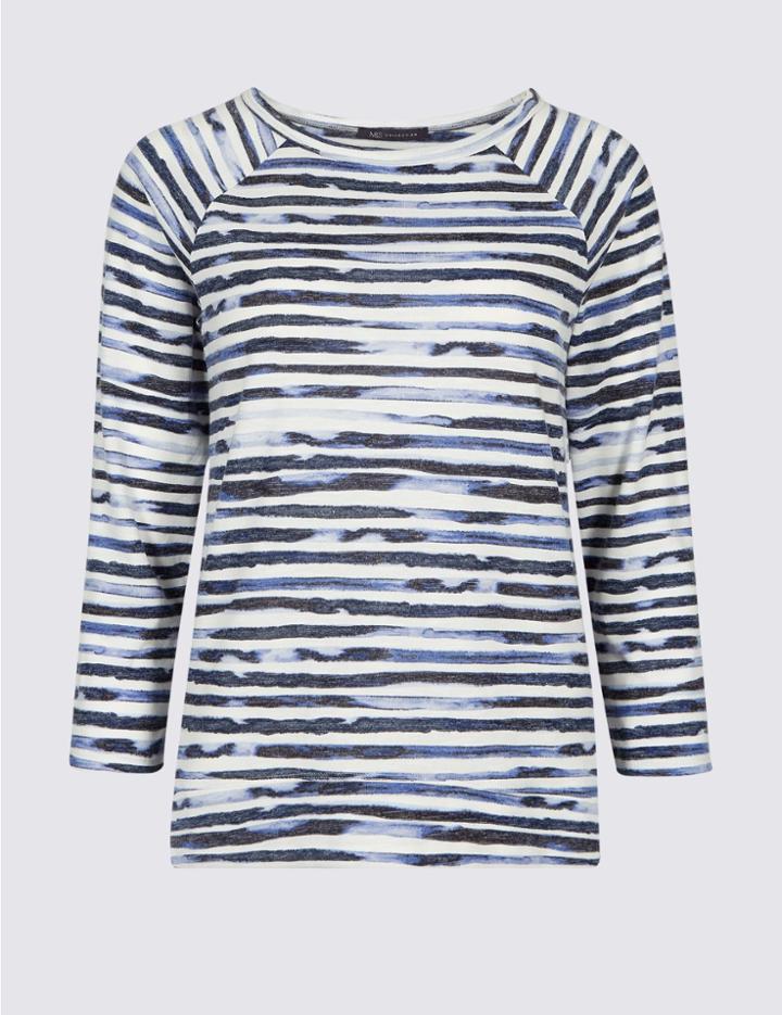 Marks & Spencer Printed Raglan Round Neck Long Sleeve Top Blue Mix