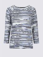 Marks & Spencer Printed Raglan Round Neck Long Sleeve Top Blue Mix
