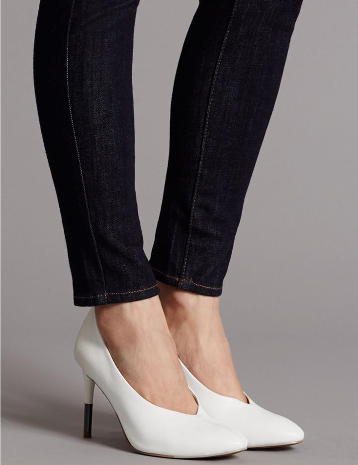 Marks & Spencer Leather Stiletto Heel High Cut Court Shoes White
