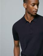 Marks & Spencer Silk Cotton Knitted Polo Shirt Navy