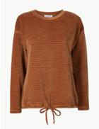 Marks & Spencer Cotton Rich Textured Long Sleeve Sweatshirt Dark Tan