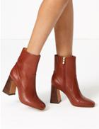 Marks & Spencer Leather Flared Heel Ankle Boots Chocolate