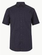 Marks & Spencer Cotton Geometric Print Shirt Navy Mix