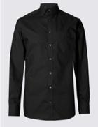 Marks & Spencer 2in Longer Cotton Rich Easy To Iron Shirt Black