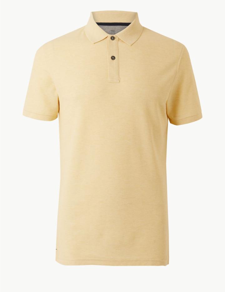 Marks & Spencer Slim Fit Pure Cotton Polo Shirt Yellow Mix