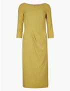 Marks & Spencer Pleated 3/4 Sleeve Bodycon Dress Honey