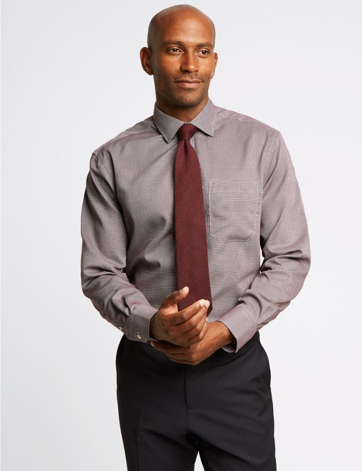 Marks & Spencer Pure Cotton Non-iron Regular Fit Shirt Burgundy