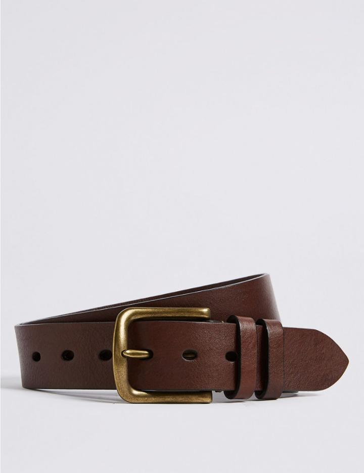 Marks & Spencer Leather Rectangular Buckle Denim Belt Mocha