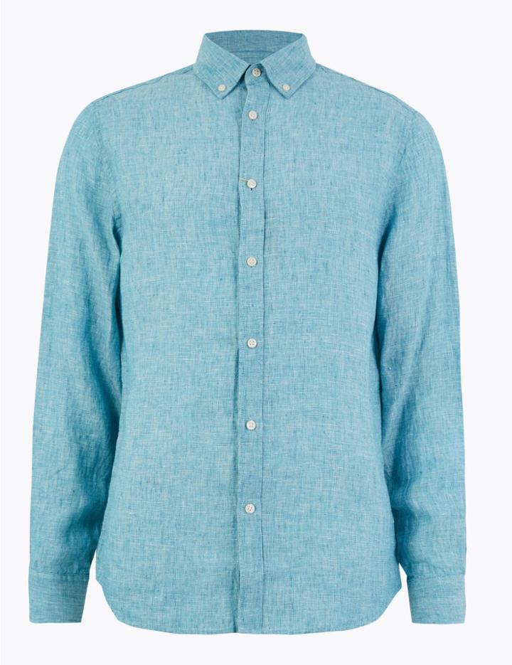 Marks & Spencer Pure Linen Slim Fit Shirt Mint