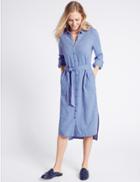 Marks & Spencer Linen Rich Chambray Shirt Dress With Belt Chambray