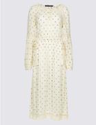 Marks & Spencer Printed Long Sleeve Drop Waist Midi Dress Ivory Mix