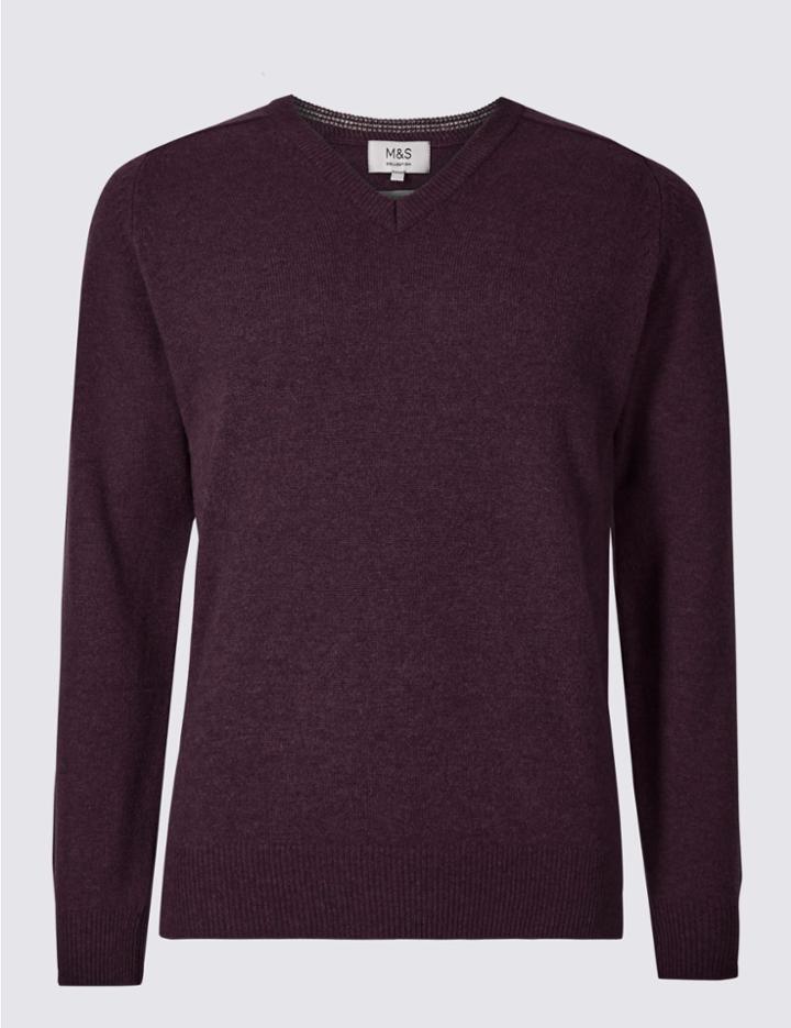 Marks & Spencer Pure Lambswool V-neck Jumper Plum