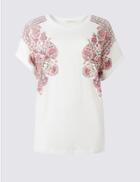 Marks & Spencer Cotton Blend Puff Floral Print T-shirt White Mix