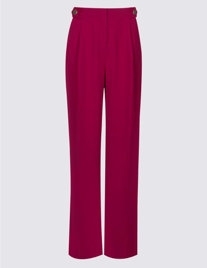 Marks & Spencer Waist Button Pleated Trousers Magenta