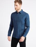 Marks & Spencer Pure Linen Slim Fit Shirt With Pocket Dark Blue Denim