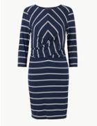 Marks & Spencer Petite Striped 3/4 Sleeve Bodycon Mini Dress Navy Mix