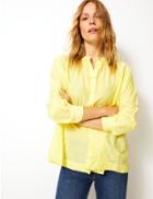 Marks & Spencer Cotton Rich Button Detailed Shirt Bright Yellow