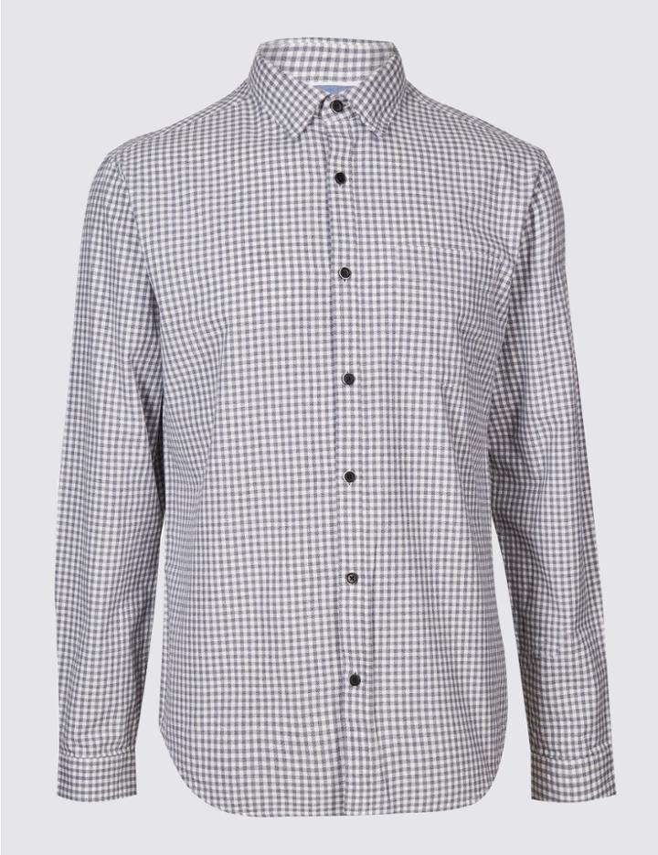 Marks & Spencer Pure Cotton Slim Fit Shirt With Pocket Grey Mix