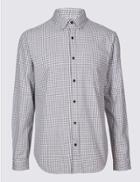 Marks & Spencer Pure Cotton Slim Fit Shirt With Pocket Grey Mix