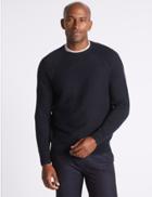 Marks & Spencer Pure Cotton Textured Crew Neck Jumpers Navy