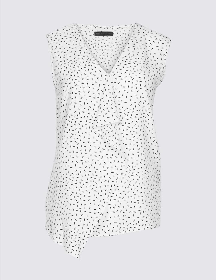 Marks & Spencer Printed Ruffle Front V-neck Blouse White Mix