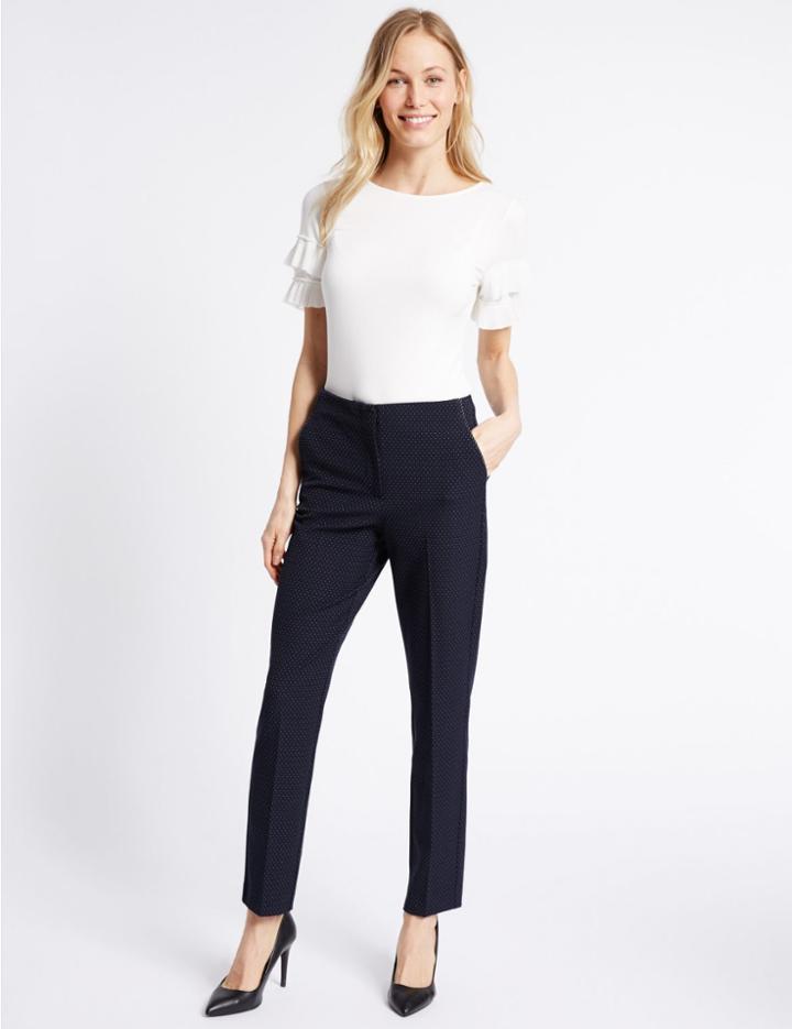 Marks & Spencer Spotted Slim Leg Trousers Navy Mix