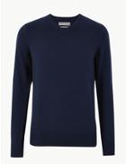 Marks & Spencer Extra Fine Lambswool V-neck Jumper Navy