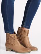 Marks & Spencer Leather Block Heel Weave Ankle Boots Natural