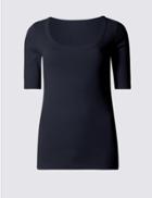 Marks & Spencer Pure Cotton Scoop Neck Half Sleeve T-shirt Navy
