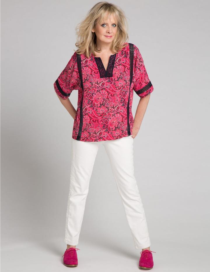 Marks & Spencer Paisley Crochet Half Sleeve Blouse Pink Mix