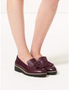 Marks & Spencer Wide Fit Leather Tassel Loafers Burgundy