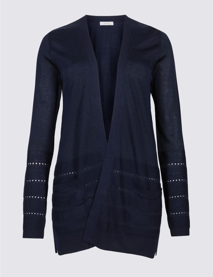 Marks & Spencer Textured Long Sleeve Cardigan Indigo