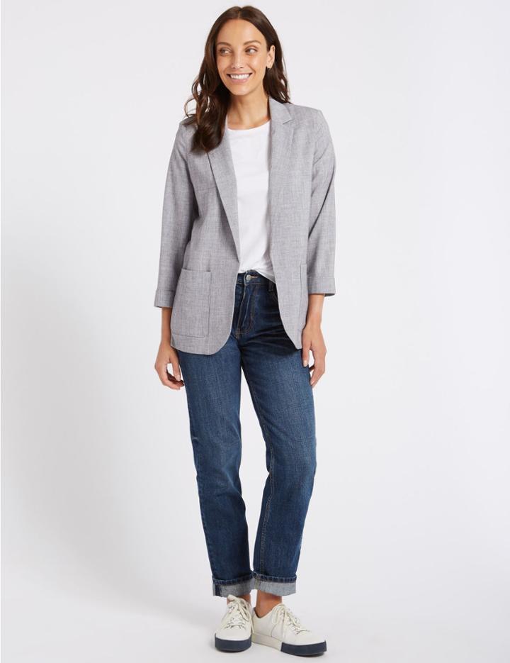 Marks & Spencer Relaxed Open Front Blazer Silver Grey